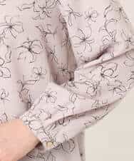 FIBFD06070 OFUON le MK(オフオン　ル　エムケー) ラインフラワーボウタイ風ブラウス/洗える ライトピンク