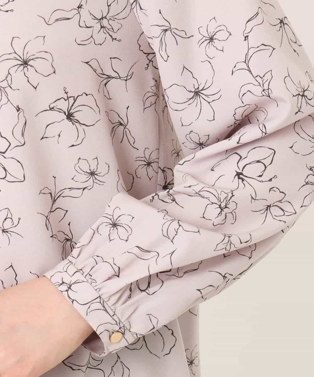 FIBFD06070 OFUON le MK(オフオン　ル　エムケー) ラインフラワーボウタイ風ブラウス/洗える ライトピンク