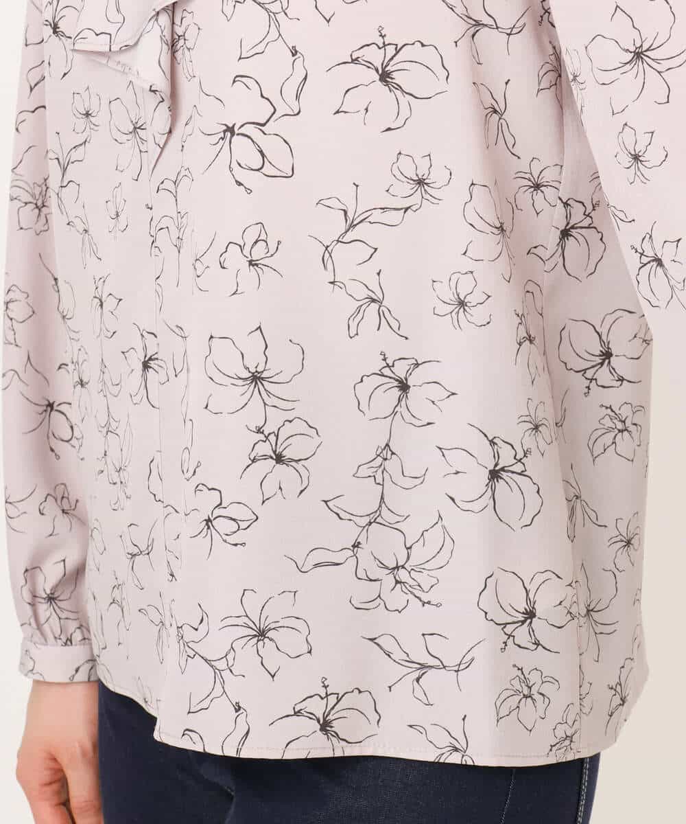 FIBFD06070 OFUON le MK(オフオン　ル　エムケー) ラインフラワーボウタイ風ブラウス/洗える ライトピンク