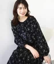 FIBFD06070 OFUON le MK(オフオン　ル　エムケー) ラインフラワーボウタイ風ブラウス/洗える ブラック