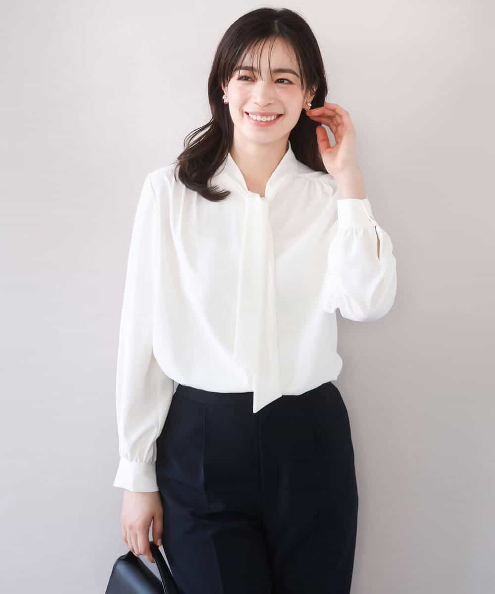 FIBFD07070 OFUON le MK(オフオン　ル　エムケー) スムースジョーゼットボウブラウス/洗える/WEB限定サイズあり ミント