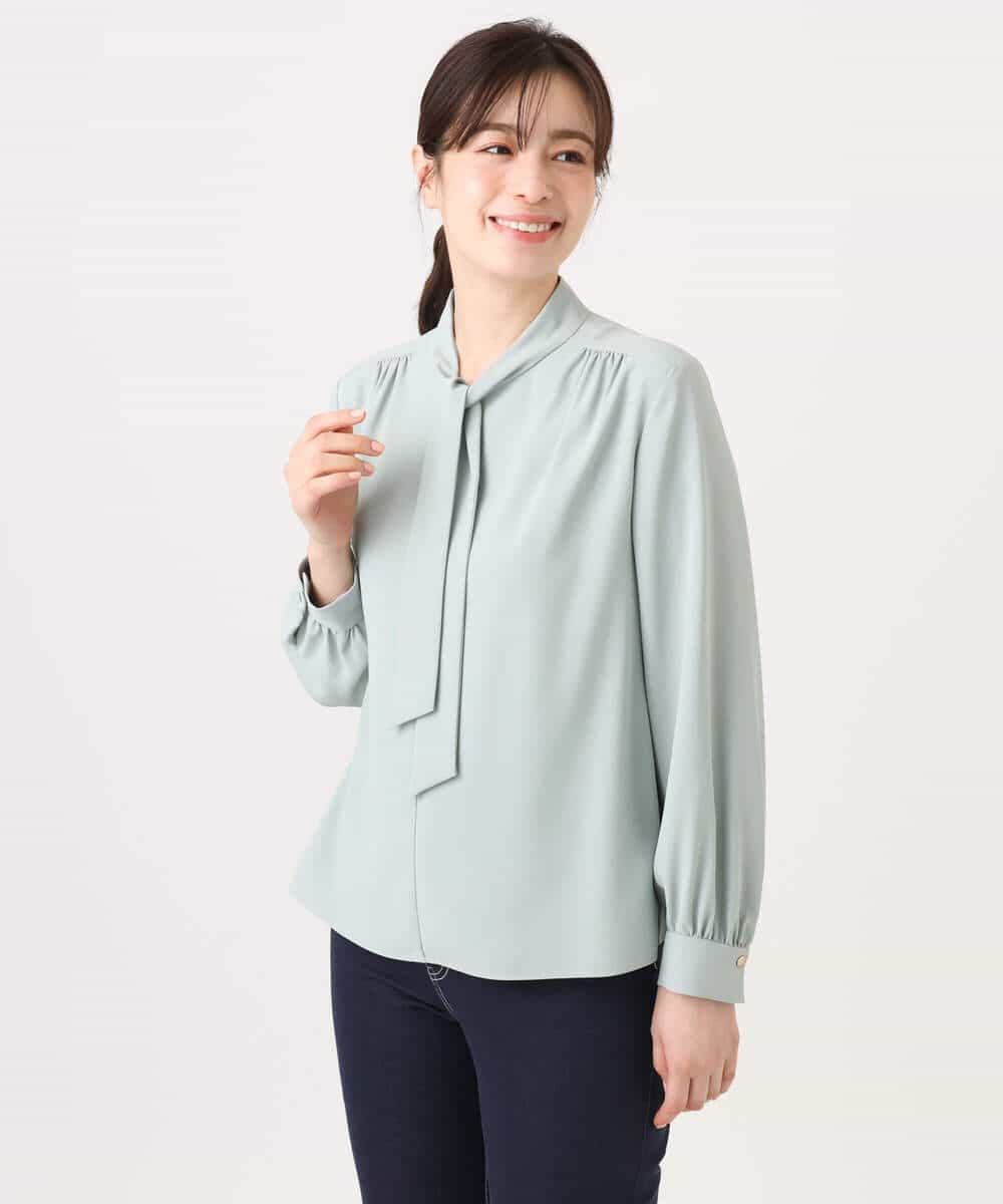 FIBFD07070 OFUON le MK(オフオン　ル　エムケー) スムースジョーゼットボウブラウス/洗える/WEB限定サイズあり ミント