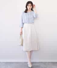 FIBFD40060 OFUON le MK(オフオン　ル　エムケー) カリグラフィープリント フレアー袖ジャージブラウス/洗える/WEB限定サイズあり ネイビー