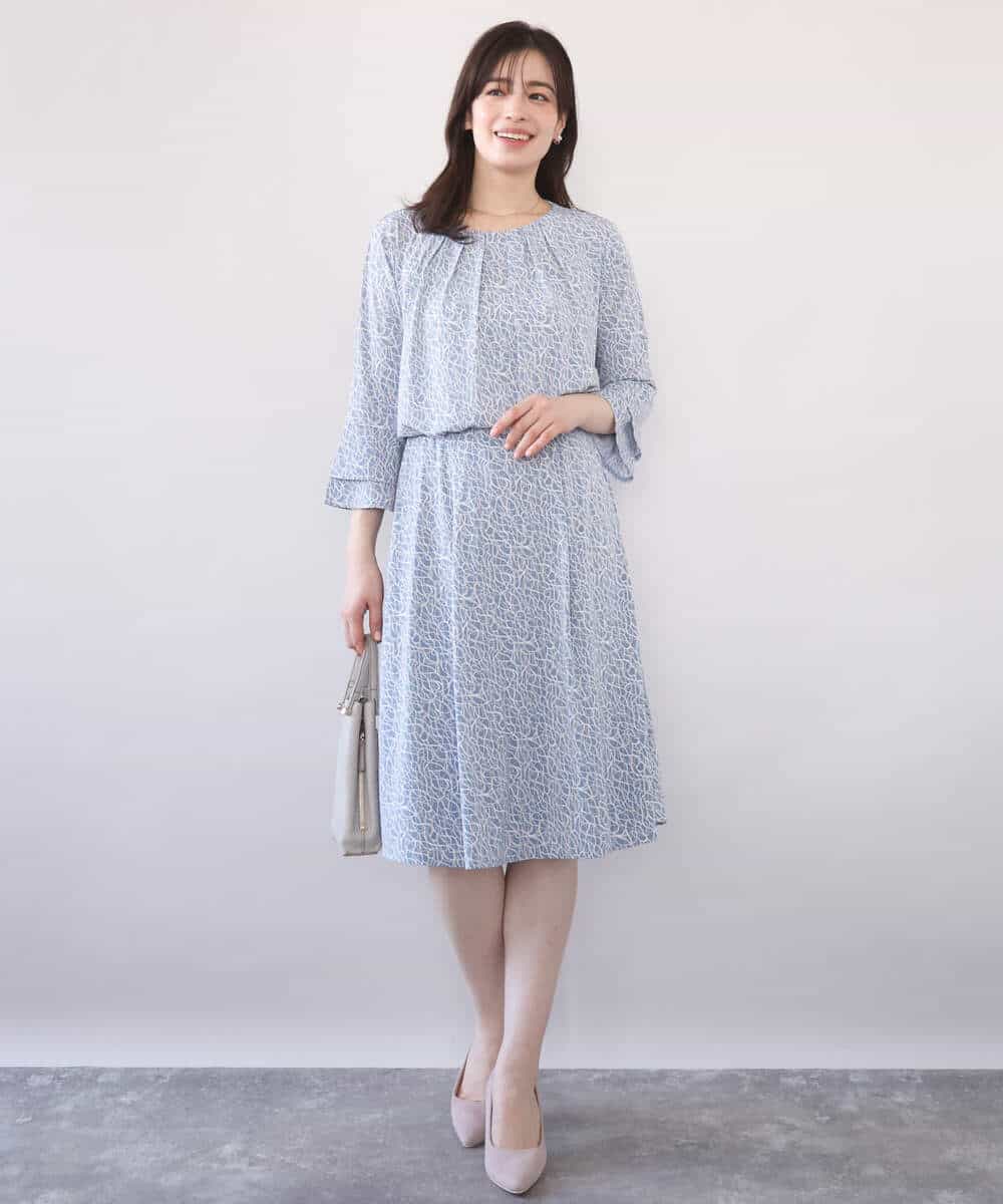 FIBFD40060 OFUON le MK(オフオン　ル　エムケー) カリグラフィープリント フレアー袖ジャージブラウス/洗える/WEB限定サイズあり ネイビー