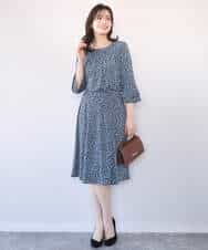 FIBFD40060 OFUON le MK(オフオン　ル　エムケー) カリグラフィープリント フレアー袖ジャージブラウス/洗える/WEB限定サイズあり ネイビー