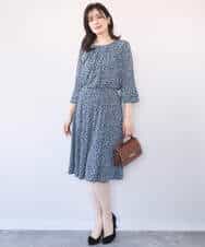 FIBFD40060 OFUON le MK(オフオン　ル　エムケー) カリグラフィープリント フレアー袖ジャージブラウス/洗える/WEB限定サイズあり ネイビー