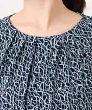 FIBFD40060 OFUON le MK(オフオン　ル　エムケー) カリグラフィープリント フレアー袖ジャージブラウス/洗える/WEB限定サイズあり ネイビー