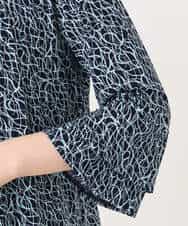 FIBFD40060 OFUON le MK(オフオン　ル　エムケー) カリグラフィープリント フレアー袖ジャージブラウス/洗える/WEB限定サイズあり ネイビー