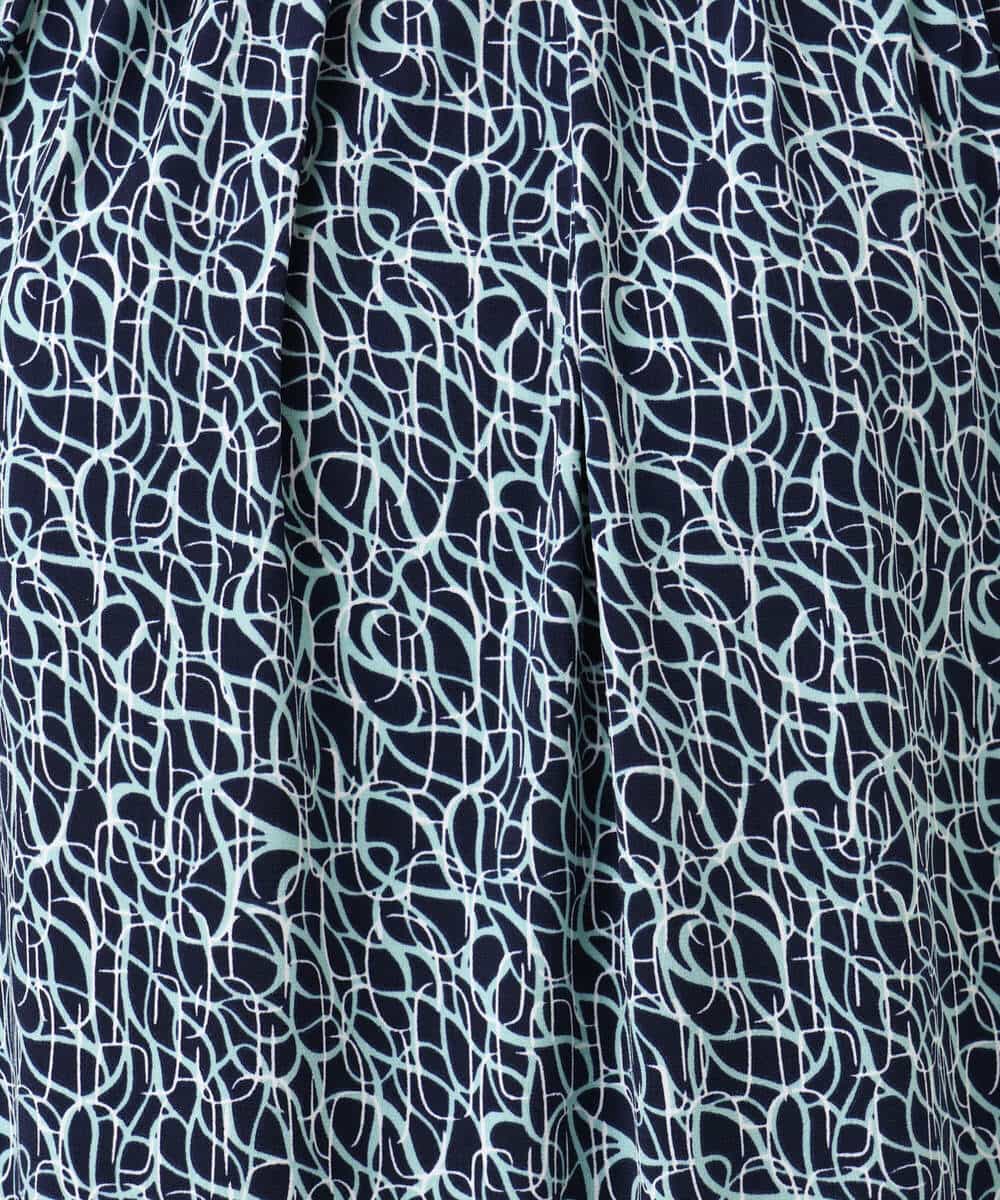 FIBFD40060 OFUON le MK(オフオン　ル　エムケー) カリグラフィープリント フレアー袖ジャージブラウス/洗える/WEB限定サイズあり ネイビー