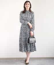 FIBGD13080 OFUON le MK(オフオン　ル　エムケー) レトロフラワープリント フリルネックブラウス/洗える/WEB限定サイズあり ベージュ