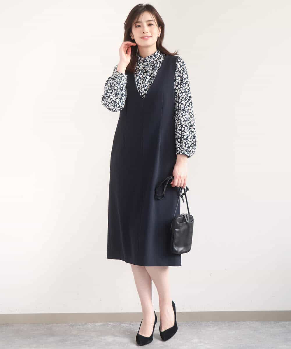 FIBGD13080 OFUON le MK(オフオン　ル　エムケー) レトロフラワープリント フリルネックブラウス/洗える/WEB限定サイズあり ベージュ