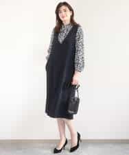 FIBGD13080 OFUON le MK(オフオン　ル　エムケー) レトロフラワープリント フリルネックブラウス/洗える/WEB限定サイズあり ベージュ