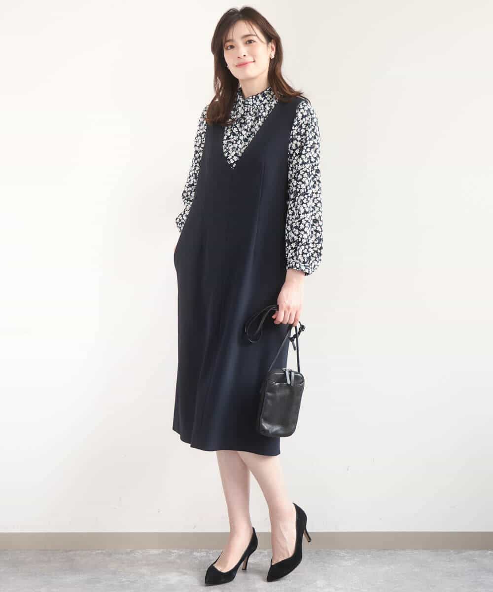 FIBGD13080 OFUON le MK(オフオン　ル　エムケー) レトロフラワープリント フリルネックブラウス/洗える/WEB限定サイズあり ベージュ