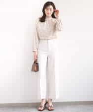 FIBGD13080 OFUON le MK(オフオン　ル　エムケー) レトロフラワープリント フリルネックブラウス/洗える/WEB限定サイズあり ベージュ