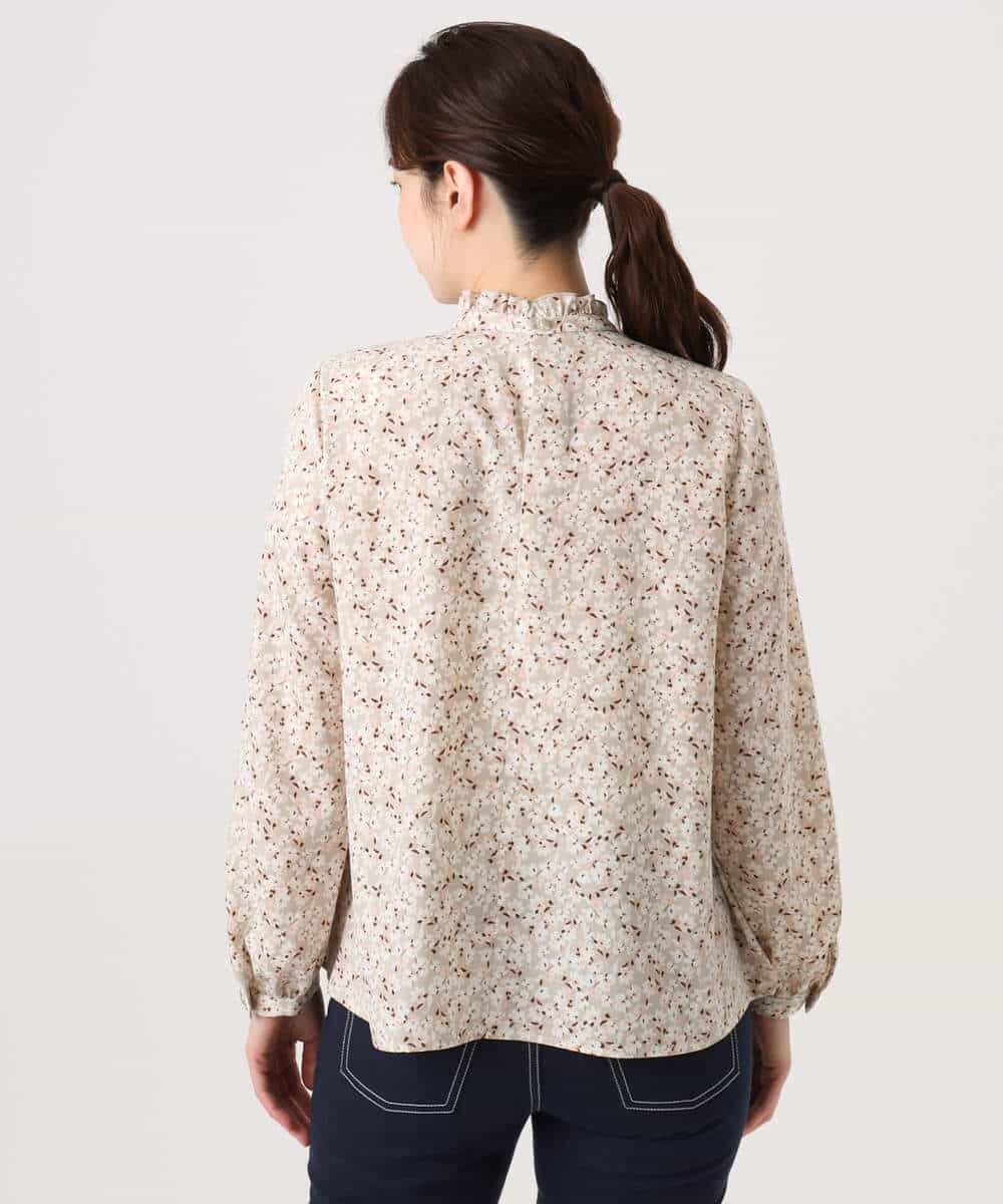 FIBGD13080 OFUON le MK(オフオン　ル　エムケー) レトロフラワープリント フリルネックブラウス/洗える/WEB限定サイズあり ベージュ