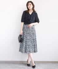 FIBGD16080 OFUON le MK(オフオン　ル　エムケー) ジョーゼットVネックフリルブラウス/洗える/WEB限定サイズあり グレイッシュブルー