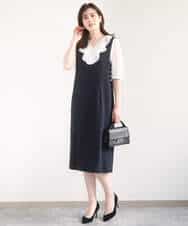 FIBGD16080 OFUON le MK(オフオン　ル　エムケー) ジョーゼットVネックフリルブラウス/洗える/WEB限定サイズあり グレイッシュブルー