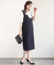 FIBGD16080 OFUON le MK(オフオン　ル　エムケー) ジョーゼットVネックフリルブラウス/洗える/WEB限定サイズあり グレイッシュブルー