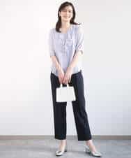 FIBGD16080 OFUON le MK(オフオン　ル　エムケー) ジョーゼットVネックフリルブラウス/洗える/WEB限定サイズあり グレイッシュブルー