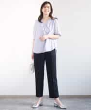 FIBGD16080 OFUON le MK(オフオン　ル　エムケー) ジョーゼットVネックフリルブラウス/洗える/WEB限定サイズあり グレイッシュブルー