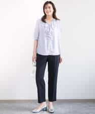 FIBGD16080 OFUON le MK(オフオン　ル　エムケー) ジョーゼットVネックフリルブラウス/洗える/WEB限定サイズあり グレイッシュブルー