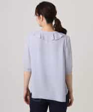 FIBGD16080 OFUON le MK(オフオン　ル　エムケー) ジョーゼットVネックフリルブラウス/洗える/WEB限定サイズあり グレイッシュブルー