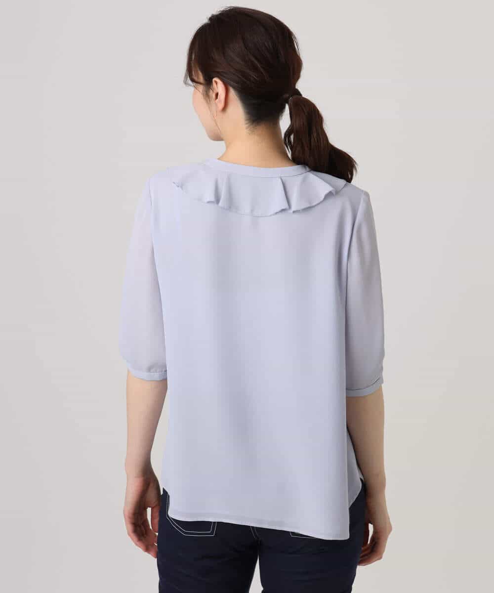 FIBGD16080 OFUON le MK(オフオン　ル　エムケー) ジョーゼットVネックフリルブラウス/洗える/WEB限定サイズあり グレイッシュブルー