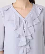 FIBGD16080 OFUON le MK(オフオン　ル　エムケー) ジョーゼットVネックフリルブラウス/洗える/WEB限定サイズあり グレイッシュブルー