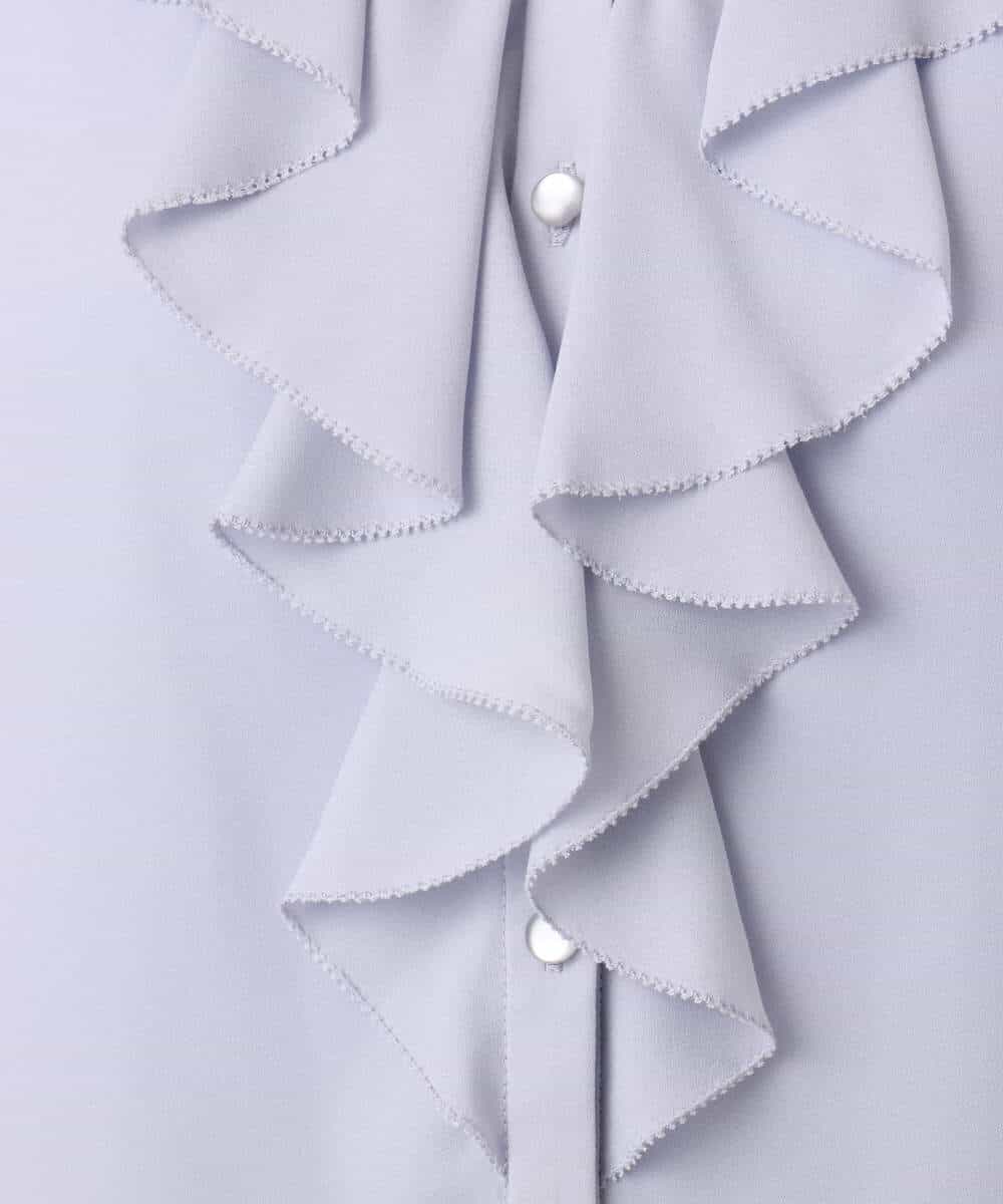 FIBGD16080 OFUON le MK(オフオン　ル　エムケー) ジョーゼットVネックフリルブラウス/洗える/WEB限定サイズあり グレイッシュブルー