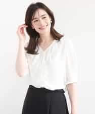 FIBGD16080 OFUON le MK(オフオン　ル　エムケー) ジョーゼットVネックフリルブラウス/洗える/WEB限定サイズあり アイボリー