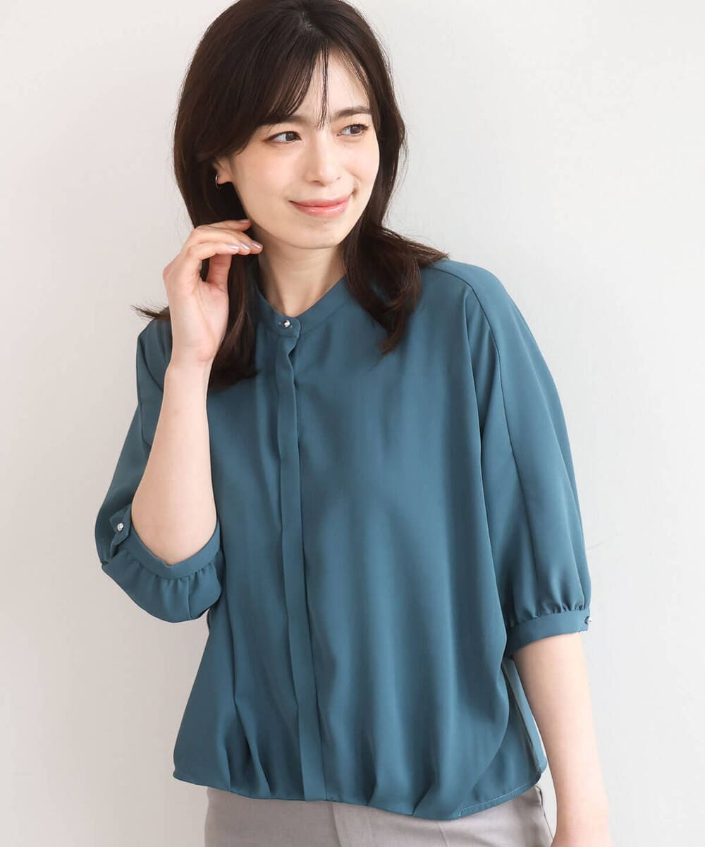 FIBGD17070 OFUON le MK(オフオン　ル　エムケー) ドルマンスリーブジョーゼットブラウス/UVカット/接触冷感/洗濯機で洗える/WEB限定サイズあり ブルーグリーン
