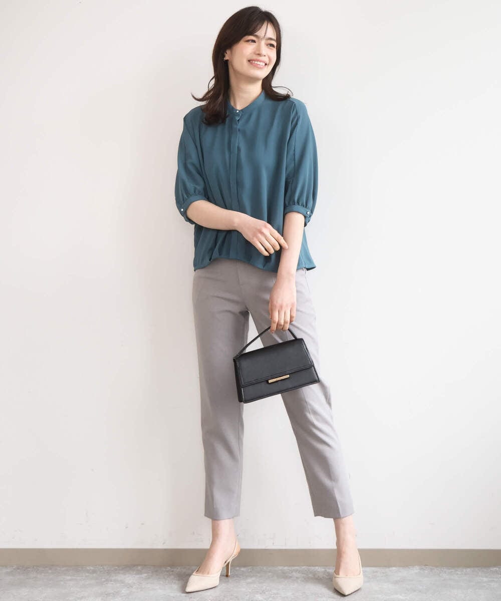 FIBGD17070 OFUON le MK(オフオン　ル　エムケー) ドルマンスリーブジョーゼットブラウス/UVカット/接触冷感/洗濯機で洗える/WEB限定サイズあり ブルーグリーン