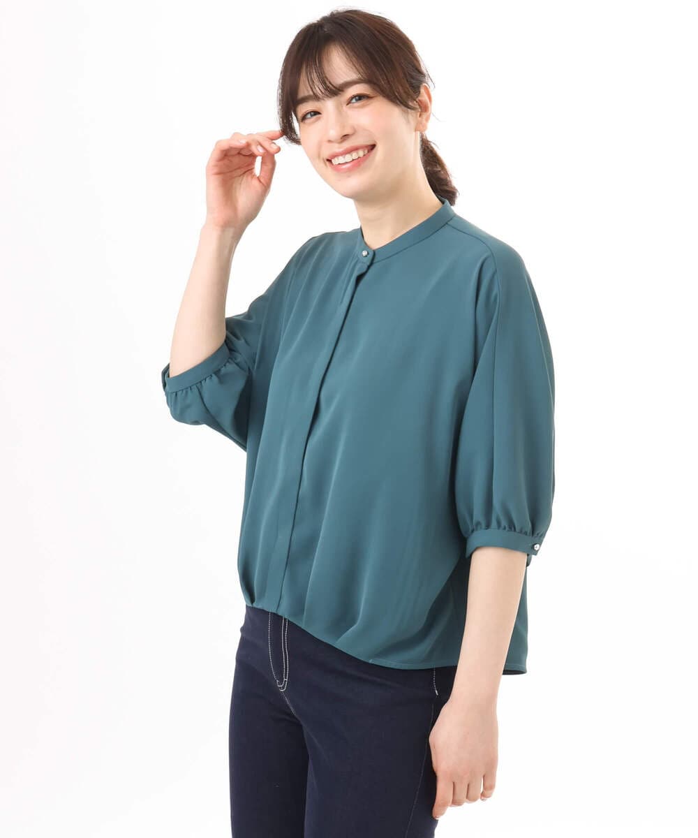 FIBGD17070 OFUON le MK(オフオン　ル　エムケー) ドルマンスリーブジョーゼットブラウス/UVカット/接触冷感/洗濯機で洗える/WEB限定サイズあり ブルーグリーン