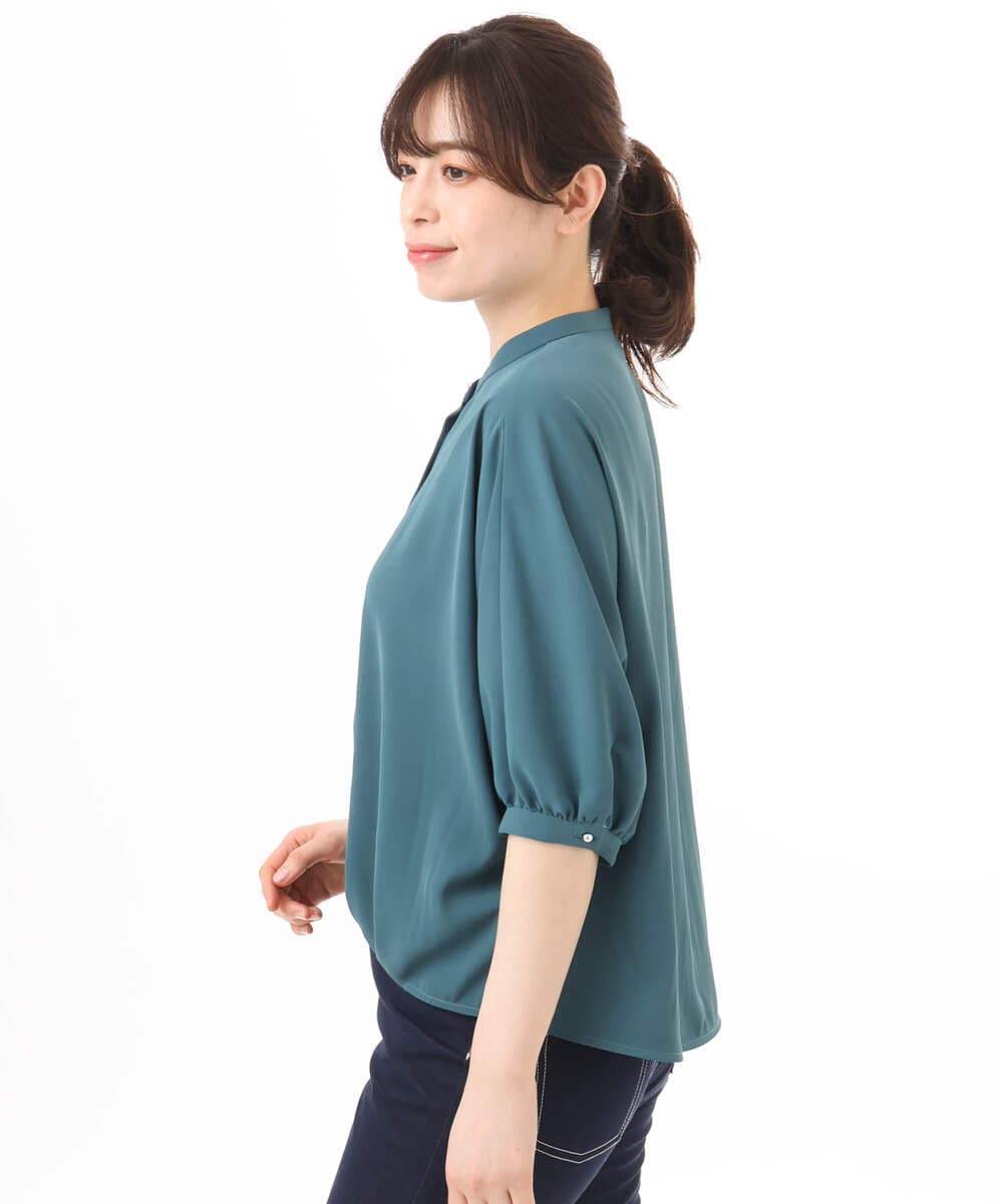 FIBGD17070 OFUON le MK(オフオン　ル　エムケー) ドルマンスリーブジョーゼットブラウス/UVカット/接触冷感/洗濯機で洗える/WEB限定サイズあり ブルーグリーン