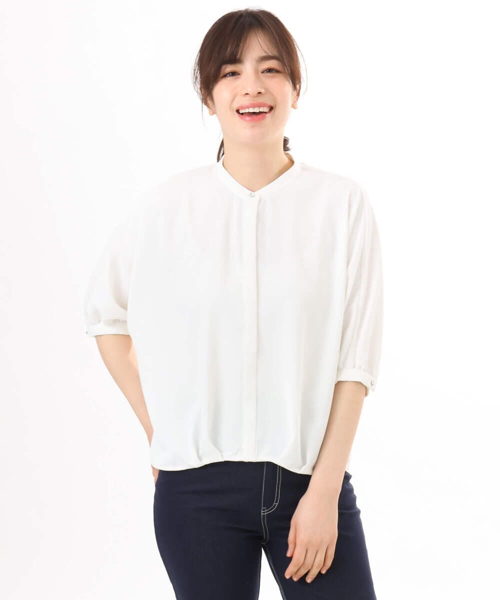 FIBGD17070 OFUON le MK(オフオン　ル　エムケー) ドルマンスリーブジョーゼットブラウス/UVカット/接触冷感/洗濯機で洗える/WEB限定サイズあり ブルーグリーン