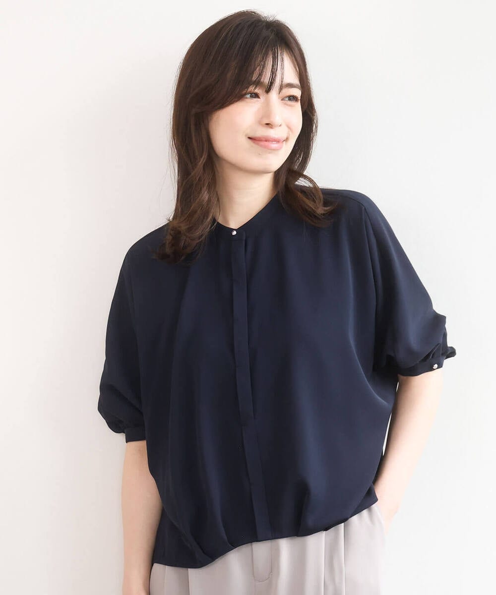 FIBGD17070 OFUON le MK(オフオン　ル　エムケー) ドルマンスリーブジョーゼットブラウス/UVカット/接触冷感/洗濯機で洗える/WEB限定サイズあり ネイビー