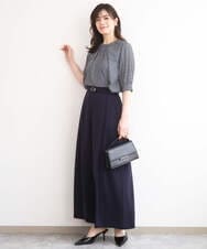 FIBGD19070 OFUON le MK(オフオン　ル　エムケー) 2WAYチャーム付き格子柄ブラウス/洗濯機で洗える/WEB限定サイズあり/セットアップ可 ブルーグリーン