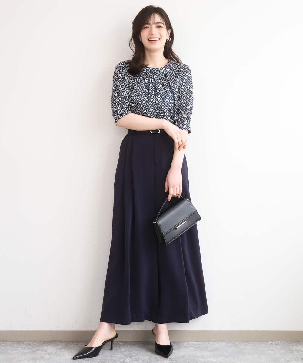 FIBGD19070 OFUON le MK(オフオン　ル　エムケー) 2WAYチャーム付き格子柄ブラウス/洗濯機で洗える/WEB限定サイズあり/セットアップ可 ブルーグリーン