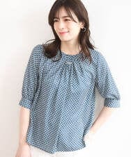 FIBGD19070 OFUON le MK(オフオン　ル　エムケー) 2WAYチャーム付き格子柄ブラウス/洗濯機で洗える/WEB限定サイズあり/セットアップ可 ブルーグリーン