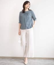 FIBGD19070 OFUON le MK(オフオン　ル　エムケー) 2WAYチャーム付き格子柄ブラウス/洗濯機で洗える/WEB限定サイズあり/セットアップ可 ブルーグリーン