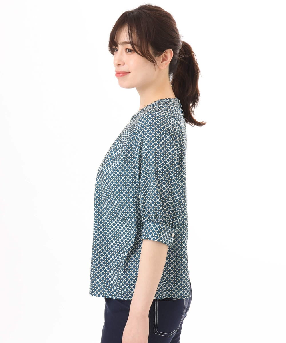 FIBGD19070 OFUON le MK(オフオン　ル　エムケー) 2WAYチャーム付き格子柄ブラウス/洗濯機で洗える/WEB限定サイズあり/セットアップ可 ブルーグリーン