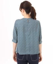 FIBGD19070 OFUON le MK(オフオン　ル　エムケー) 2WAYチャーム付き格子柄ブラウス/洗濯機で洗える/WEB限定サイズあり/セットアップ可 ブルーグリーン