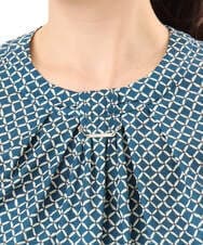 FIBGD19070 OFUON le MK(オフオン　ル　エムケー) 2WAYチャーム付き格子柄ブラウス/洗濯機で洗える/WEB限定サイズあり/セットアップ可 ブルーグリーン