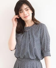 FIBGD19070 OFUON le MK(オフオン　ル　エムケー) 2WAYチャーム付き格子柄ブラウス/洗濯機で洗える/WEB限定サイズあり/セットアップ可 ブルーグリーン