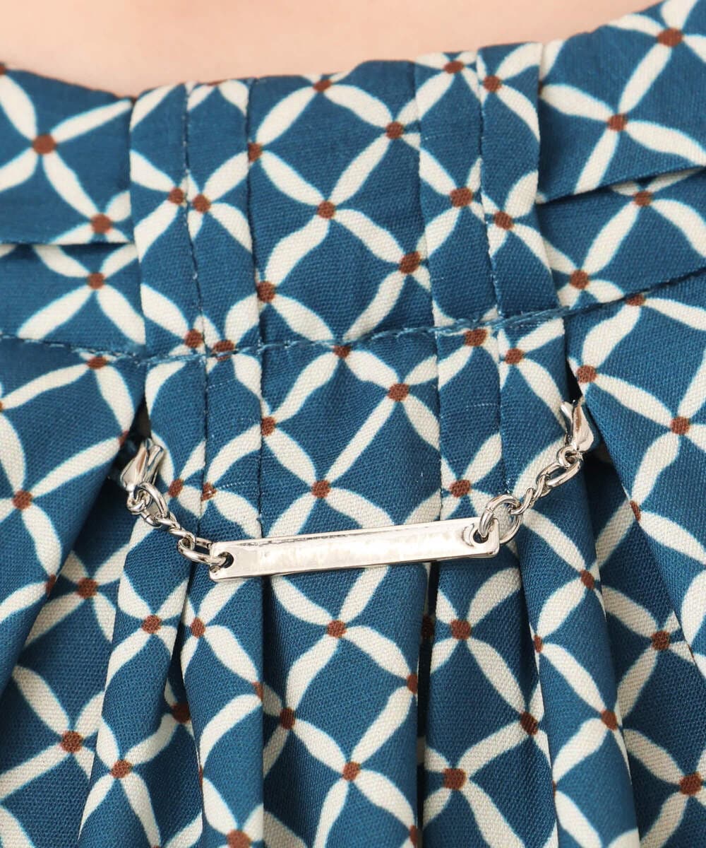 FIBGD19070 OFUON le MK(オフオン　ル　エムケー) 2WAYチャーム付き格子柄ブラウス/洗濯機で洗える/WEB限定サイズあり/セットアップ可 ブルーグリーン