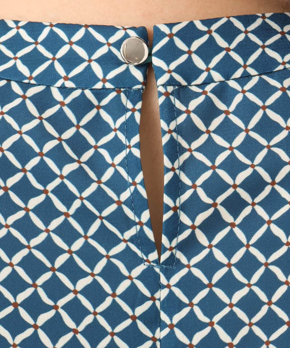 FIBGD19070 OFUON le MK(オフオン　ル　エムケー) 2WAYチャーム付き格子柄ブラウス/洗濯機で洗える/WEB限定サイズあり/セットアップ可 ブルーグリーン