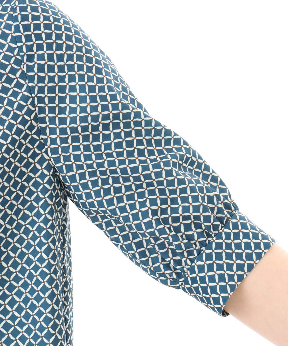 FIBGD19070 OFUON le MK(オフオン　ル　エムケー) 2WAYチャーム付き格子柄ブラウス/洗濯機で洗える/WEB限定サイズあり/セットアップ可 ブルーグリーン