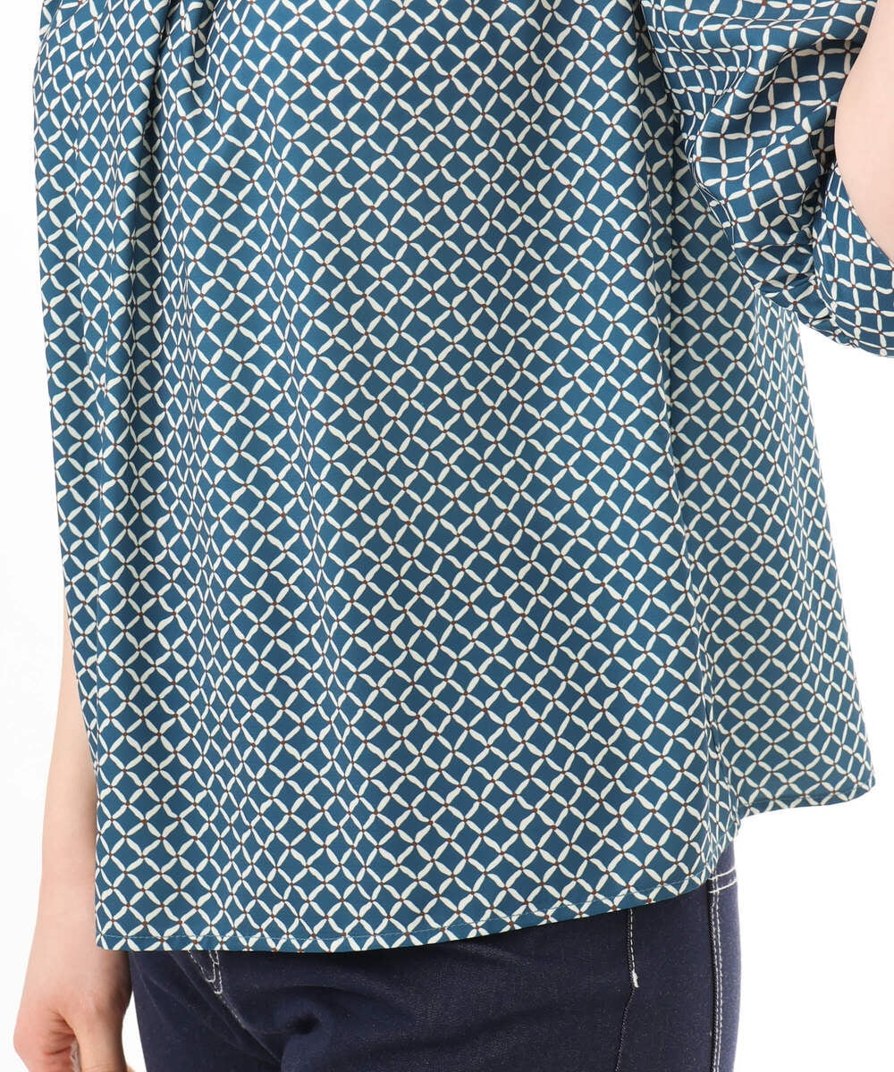 FIBGD19070 OFUON le MK(オフオン　ル　エムケー) 2WAYチャーム付き格子柄ブラウス/洗濯機で洗える/WEB限定サイズあり/セットアップ可 ブルーグリーン