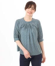 FIBGD19070 OFUON le MK(オフオン　ル　エムケー) 2WAYチャーム付き格子柄ブラウス/洗濯機で洗える/WEB限定サイズあり/セットアップ可 ブルーグリーン