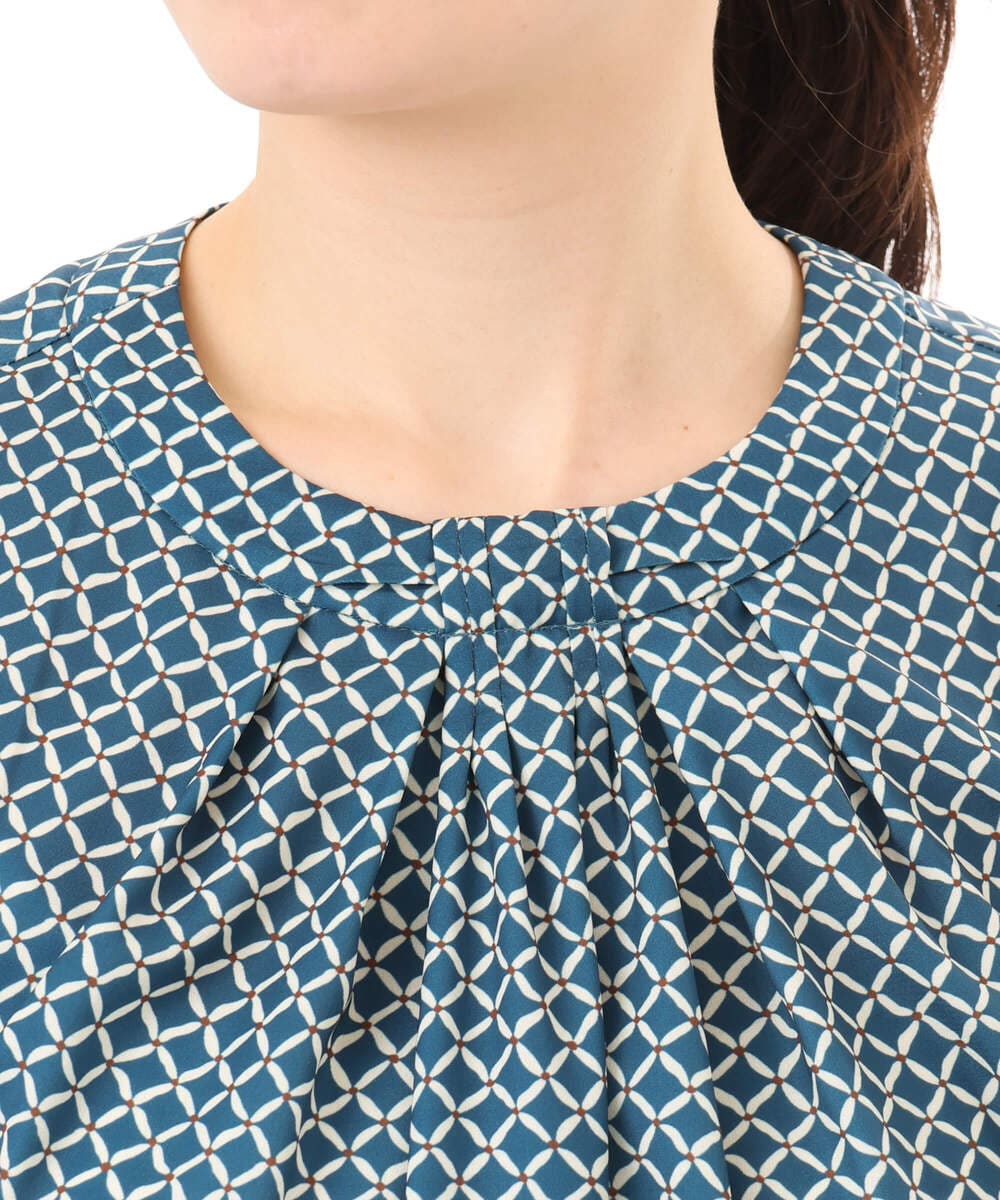 FIBGD19070 OFUON le MK(オフオン　ル　エムケー) 2WAYチャーム付き格子柄ブラウス/洗濯機で洗える/WEB限定サイズあり/セットアップ可 ブルーグリーン